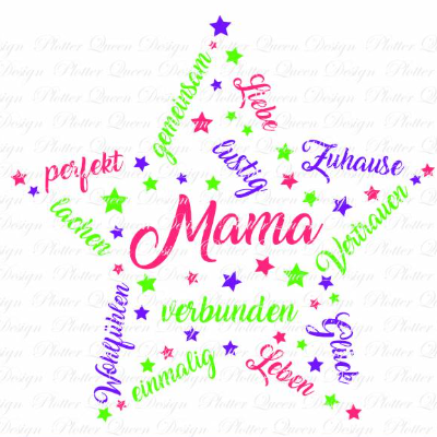 Plotterdatei Stern Mama verbunden SVG DXF PDF SVG