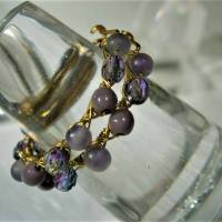 Creolen als Amethyst Ohrringe 35 Millimeter lila flieder violett handgemacht in wirework goldfarben Bild 2