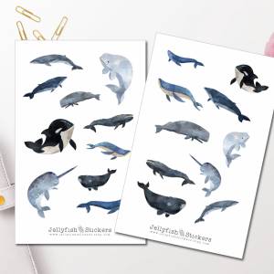 Wale Sticker Set | Niedliche Aufkleber | Journal Sticker | Planer Sticker | Sticker Wal, Meer, Unterwasser | Sticker Tie Bild 1