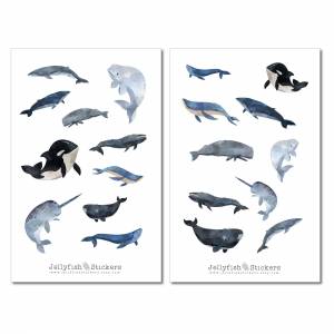 Wale Sticker Set | Niedliche Aufkleber | Journal Sticker | Planer Sticker | Sticker Wal, Meer, Unterwasser | Sticker Tie Bild 2