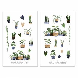 Zimmerpflanzen Sticker Set - Journal Sticker, Planer Sticker, Natur, Pflanzen, Zuhause, Topfpflanze, Blumen, Grün, Umwel Bild 2