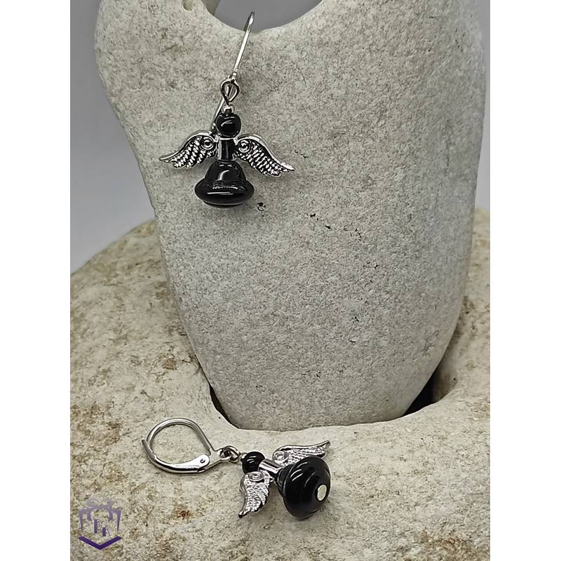 Kleine süße Schutzengel-Ohrhänger in Silber-Schwarz. Ideales Geschenk für die Mutter, Schwester oder Freundin Bild 1