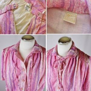 True Vintage Zweiteilig Strick Kostüm Größe 42 L Rosa Weiß Lila Midirock Bluse 50er Feinstrick Bild 5