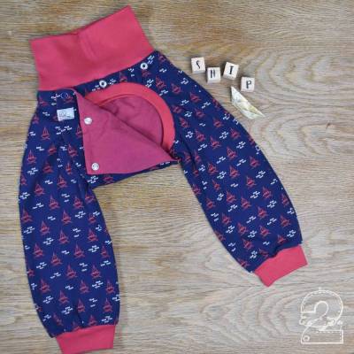 Abhalte-/ Windelfreihose mit Abdeckung, Boote und Fische blau/ rot