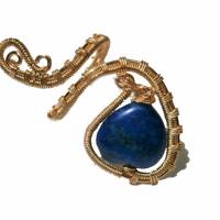 Ring mit Lapislazuli blau handgewebt in wirework goldfarben verstellbar Paisley boho Lapisring Bild 2