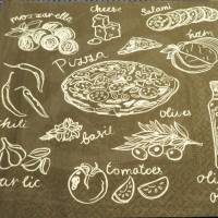 5 Servietten / Motivservietten Pizza / Pasta / Oliven / Öl / schwarz - weiß / Essen / Speisen / Motive E 176 Bild 1