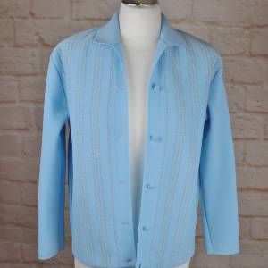 True Vintage Cardigan Strickjacke Größe 38 40 Blau Hellblau Silberfarben 50er Rockabilly Trikot Jacke Granny Bild 2