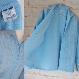 True Vintage Cardigan Strickjacke Größe 38 40 Blau Hellblau Silberfarben 50er Rockabilly Trikot Jacke Granny Bild 3