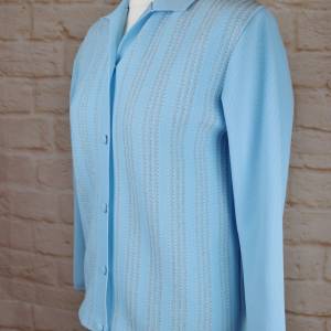 True Vintage Cardigan Strickjacke Größe 38 40 Blau Hellblau Silberfarben 50er Rockabilly Trikot Jacke Granny Bild 5