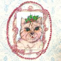 Katze mit Ilex Krone Minibild handgemalt funkelnd gerahmt niedliche Deko Weihnachtsgeschenk Katzenmama Bild 3