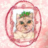 Katze mit Ilex Krone Minibild handgemalt funkelnd gerahmt niedliche Deko Weihnachtsgeschenk Katzenmama Bild 4