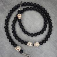 Totenkopf Schmuck aus Lava Perlen und Howlith Perlen als Brillenkette Mundschutzkette für die Sonnenbrille oder Handy Bild 3