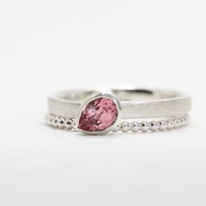 Ring mit rosa Turmalin oder Aquamarin Tropfen, Silber 925, Goldschmiedearbeit Bild 2
