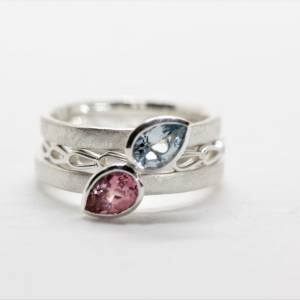 Ring mit rosa Turmalin oder Aquamarin Tropfen, Silber 925, Goldschmiedearbeit Bild 4