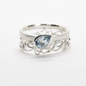 Ring mit rosa Turmalin oder Aquamarin Tropfen, Silber 925, Goldschmiedearbeit Bild 5
