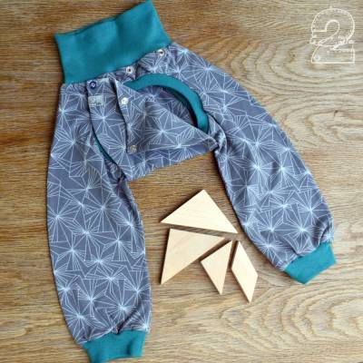 Abhalte-/ Windelfreihose mit Abdeckung, graphisch grau/ petrol