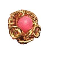 Ring pink Achat matt rosa als verstellbarer wirework Drahtschmuck goldfarben zum hippy look im boho chic Bild 1