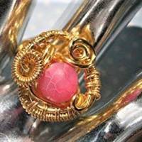 Ring pink Achat matt rosa als verstellbarer wirework Drahtschmuck goldfarben zum hippy look im boho chic Bild 2