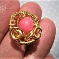 Ring pink Achat matt rosa als verstellbarer wirework Drahtschmuck goldfarben zum hippy look im boho chic Bild 4