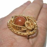 Ring funkelnd braun Goldfluß rotbraun verstellbar handgewebt in wirework goldfarben Bild 2