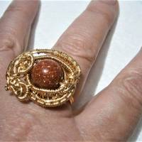 Ring funkelnd braun Goldfluß rotbraun verstellbar handgewebt in wirework goldfarben Bild 5