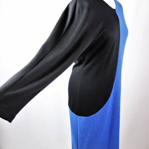 Power 80er True Vintage Designer Kostüm Damen Anzug Kleid Größe Royalblau Schwarz Schärpe Bild 5