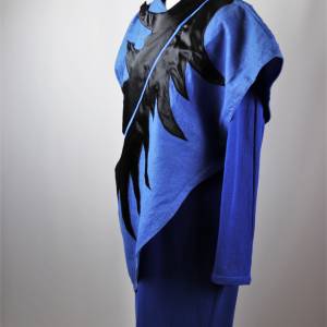 Power 80er True Vintage Designer Kostüm Damen Anzug Kleid Größe Royalblau Schwarz Schärpe Bild 7