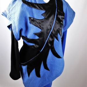Power 80er True Vintage Designer Kostüm Damen Anzug Kleid Größe Royalblau Schwarz Schärpe Bild 9