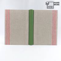 Notizbuch, A5, rot grün beige, 150 Blatt, Leinentuch, Mangeltuch, Rolltuch, upcycling, Vintage Bild 2