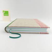 Notizbuch, A5, rot grün beige, 150 Blatt, Leinentuch, Mangeltuch, Rolltuch, upcycling, Vintage Bild 3