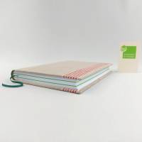 Notizbuch, A5, rot grün beige, 150 Blatt, Leinentuch, Mangeltuch, Rolltuch, upcycling, Vintage Bild 4