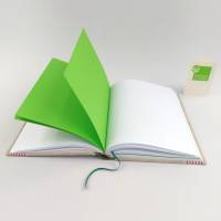 Notizbuch, A5, rot grün beige, 150 Blatt, Leinentuch, Mangeltuch, Rolltuch, upcycling, Vintage Bild 5