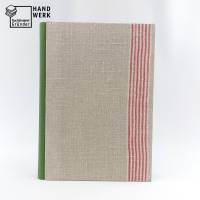 Notizbuch, A5, rot grün beige, 150 Blatt, Leinentuch, Mangeltuch, Rolltuch, upcycling, Vintage Bild 6