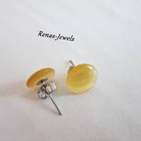 Ohrstecker Katzenauge Perle gelb silberfarben Ohrringe Bild 1