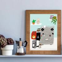 Wandbild "Guten Morgen Kaffee "|A4 Art Print|Kaffeemaschine Bild| Küche Poster| Espresso Maschine Zeichnung | Bild 2