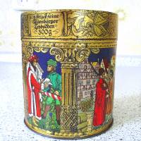Vintage Alte Lebkuchendose mit schönen mittelalterlichen Motiven aus den 70er Jahren Bild 10