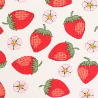 Jersey Baumwolljersey Vintage Botanical Erdbeeren, weiß Oeko-Tex Standard 100(1m/16,-€) Bild 1