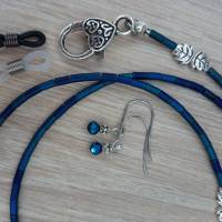 blaue wunderschöne Mundschutz oder Sonnenbrillen Kette aus Glas Perlen mit einem Paar Ohrringen Bild 3