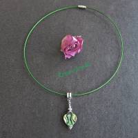 Perlmuttkette mit Abalone Paua Perlmutt Muschel Herz Anhänger Regenbogen Farbe Halsreif grün Kette Bild 3