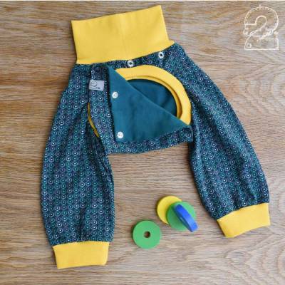 Abhalte-/ Windelfreihose mit Abdeckung, Kringel grün/ gelb