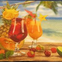 4 Servietten / Motivservietten / Cocktails am Strand unter Palmen / Obst / Früchte / Getränke / Drinks  Motiv D 40 Bild 2