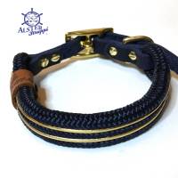 Hundehalsband verstellbar blau gold mit Leder und Schnalle Bild 1