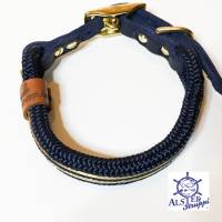 Hundehalsband verstellbar blau gold mit Leder und Schnalle Bild 2