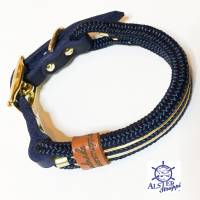 Hundehalsband verstellbar blau gold mit Leder und Schnalle Bild 3