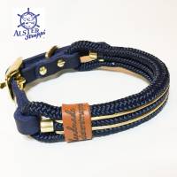 Hundehalsband verstellbar blau gold mit Leder und Schnalle Bild 4