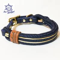 Hundehalsband verstellbar blau gold mit Leder und Schnalle Bild 5