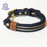 Hundehalsband verstellbar blau gold mit Leder und Schnalle Bild 6