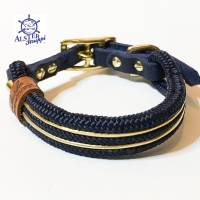 Hundehalsband verstellbar blau gold mit Leder und Schnalle Bild 8