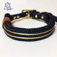Hundehalsband verstellbar blau gold mit Leder und Schnalle Bild 9