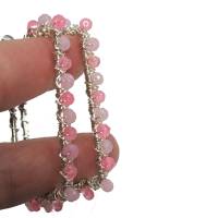 Ohrringe pink Achat rosa 60 mm große Creolen handgemacht hoop wirework silberfarben rechteckig Bild 7